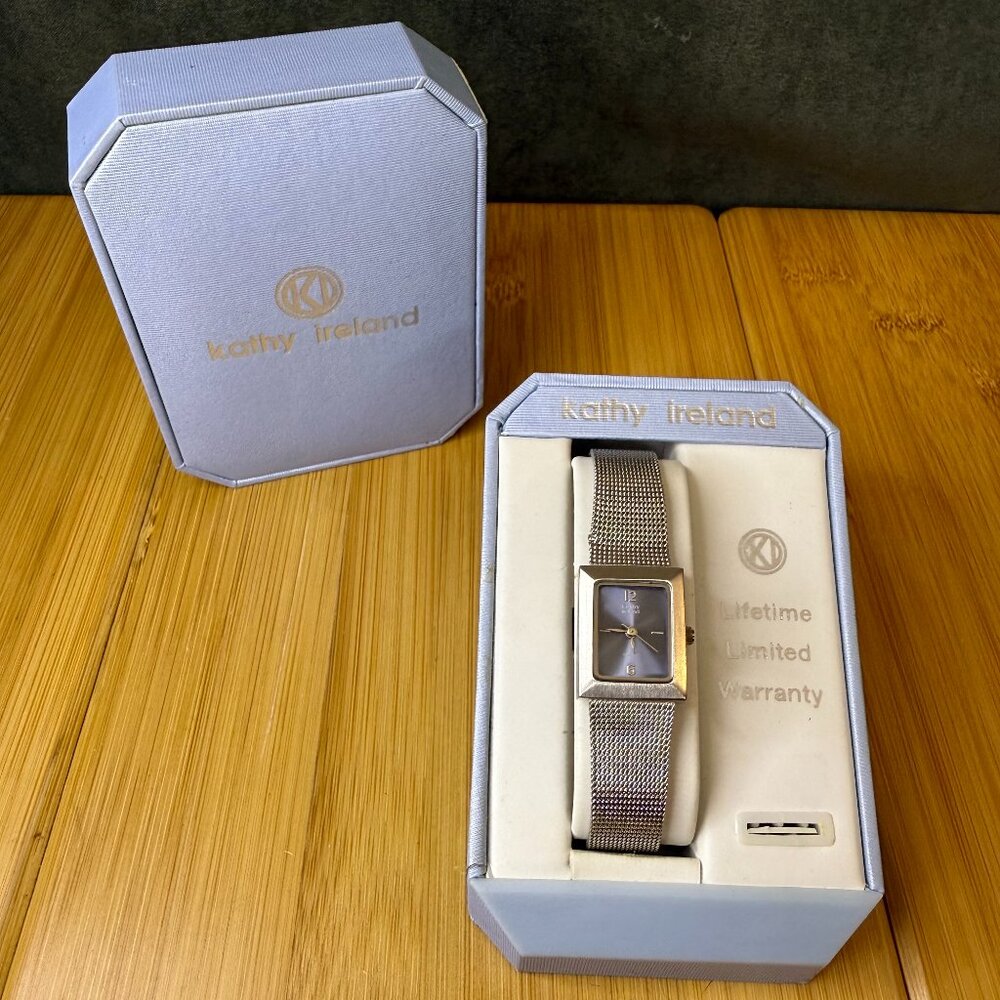 IOB Kathy Ireland Ladies' Tank Watch Silver/Baby Blue 60020K, 17mm